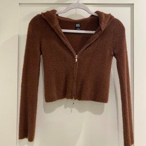 NWOT BDG Urban Outfitters Fluffy Brown Zip-Up Crop Sweater